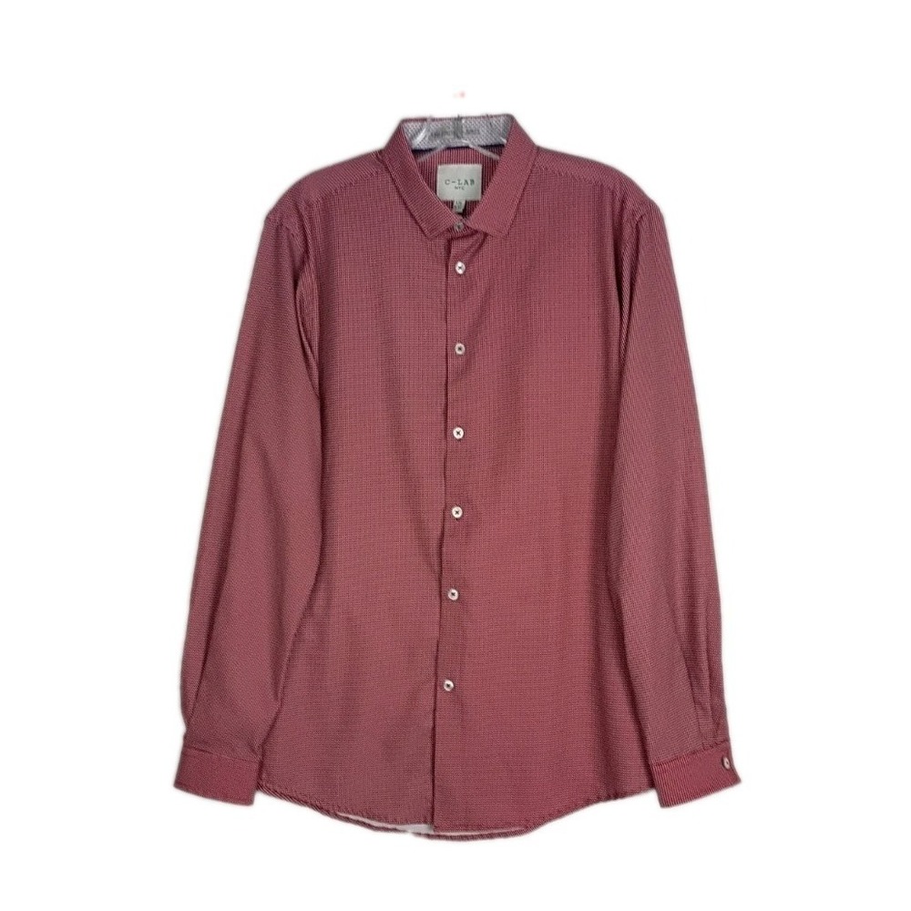 C-LAB NYC Red Men's Long Sleeve slim Fit ‎ Shirt, 4 Way Stretch Size  L (34-35)